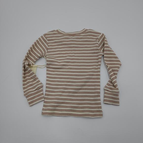 Rylee + Cru Long Sleeve Ribbed Pajama Top in Truffle Stripe Size 6-12 Months - Picture 5 of 7
